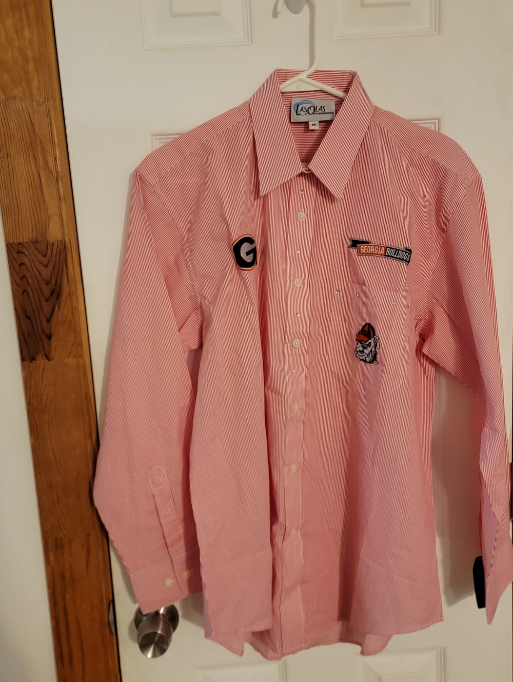 Georgia Bulldogs Red White Striped Rhinestones Shirt Blouse Womens Embroidered M